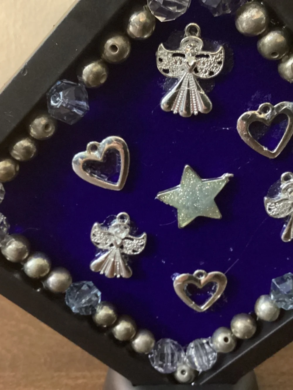 Christmas Jewelry art snowman up-cycled angels hearts stars silvertone frame